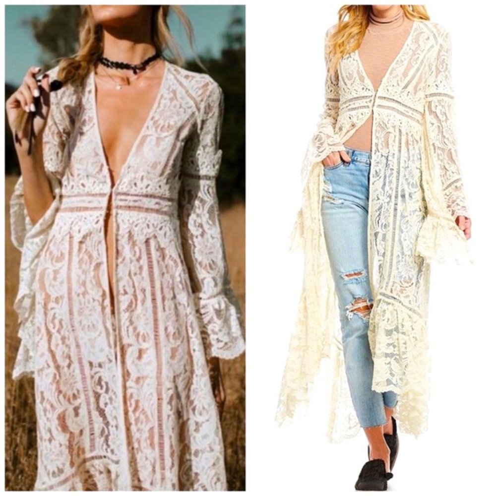 Free People Rhiannon Lace Kimono Cardigan